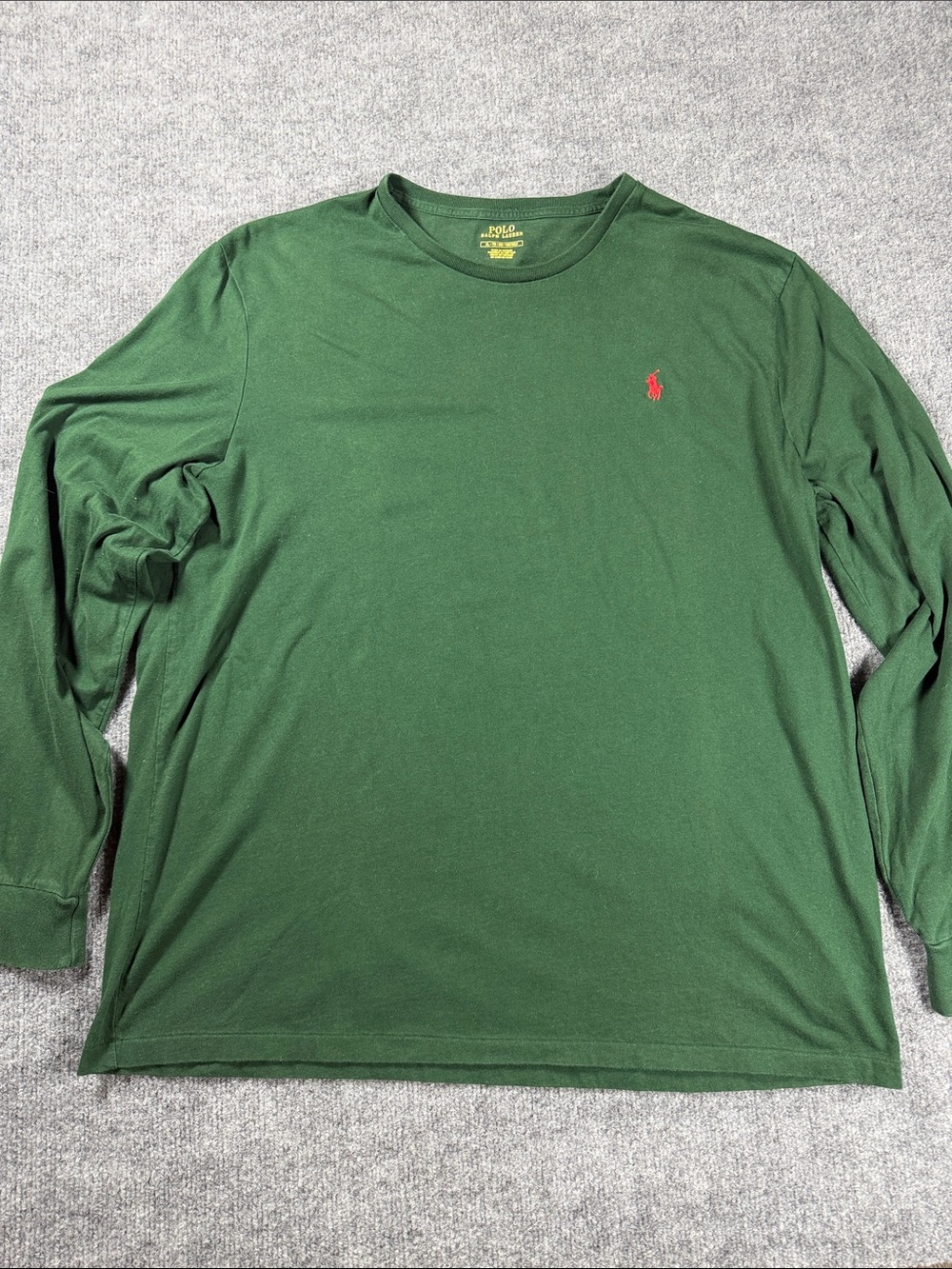 Polo by Ralph Lauren Long Sleeve Crew Shirt in Green with Red Pony